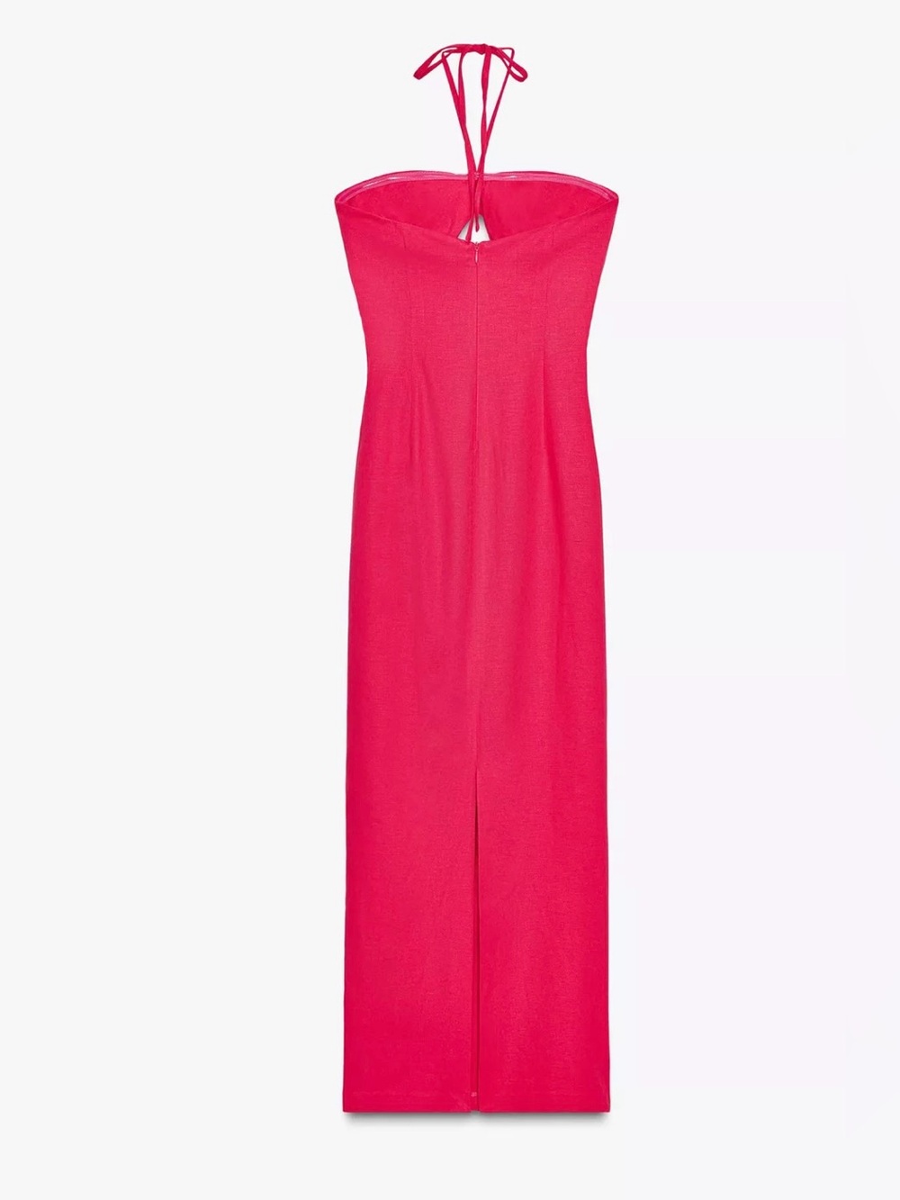 Zara Strapless Red Halter Midi Dress with Front Cutout - Picture 7 of 8